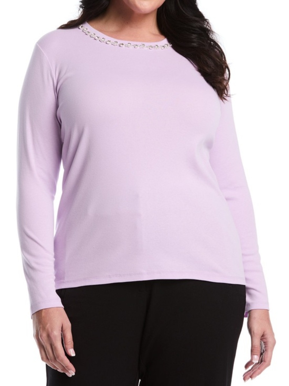 Rafaella Plus Size Embellished Crewneck Long-Sleeve Top - Lilac (Size 3X)